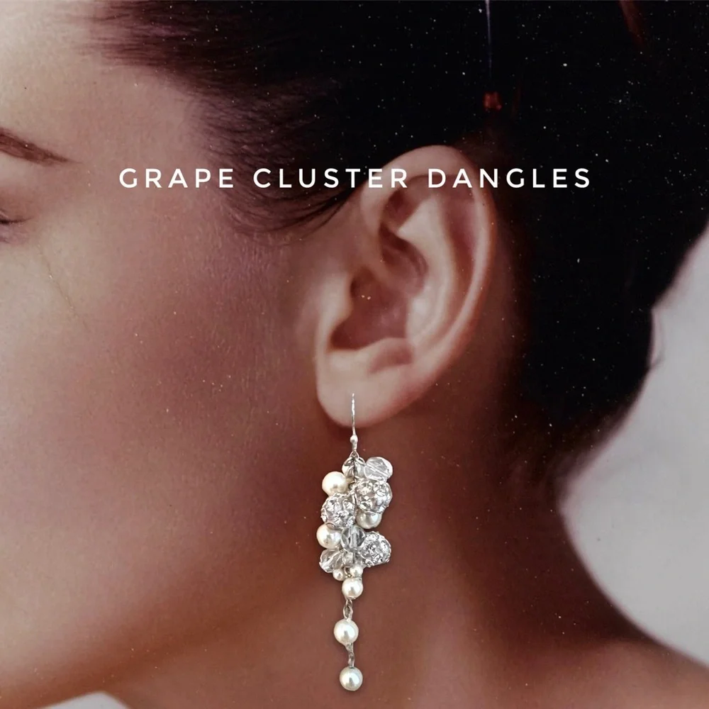 Faux Pearl Grape Cluster Cha Cha Earrings dangle drop